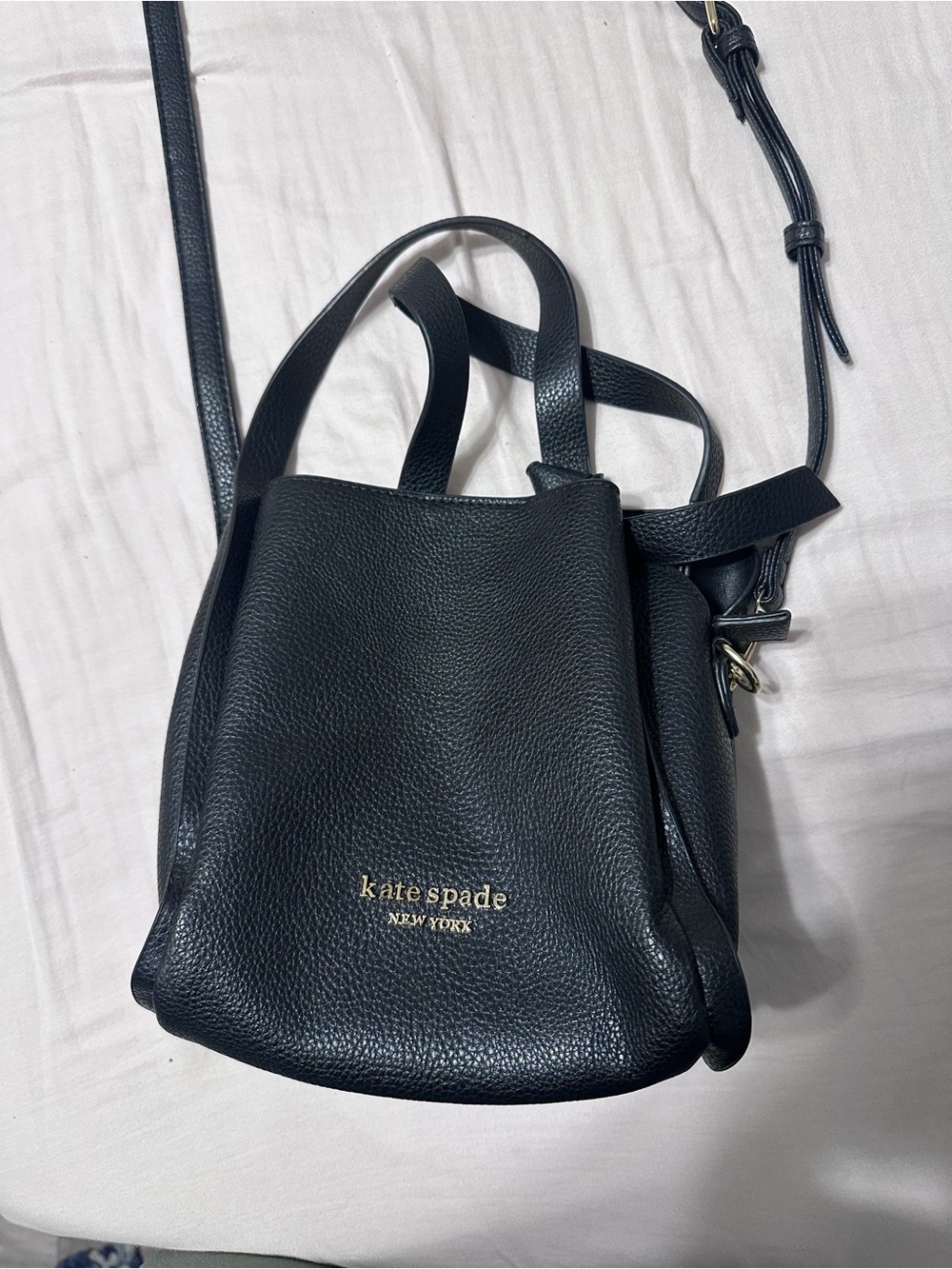 kate spade Black Pebbled Leather Mini Crossbody Bag with Gold Logo